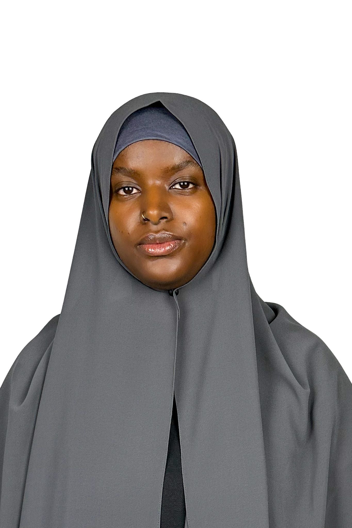 chiffon hijab with same colour matching tube jersey under cap colour dark grey