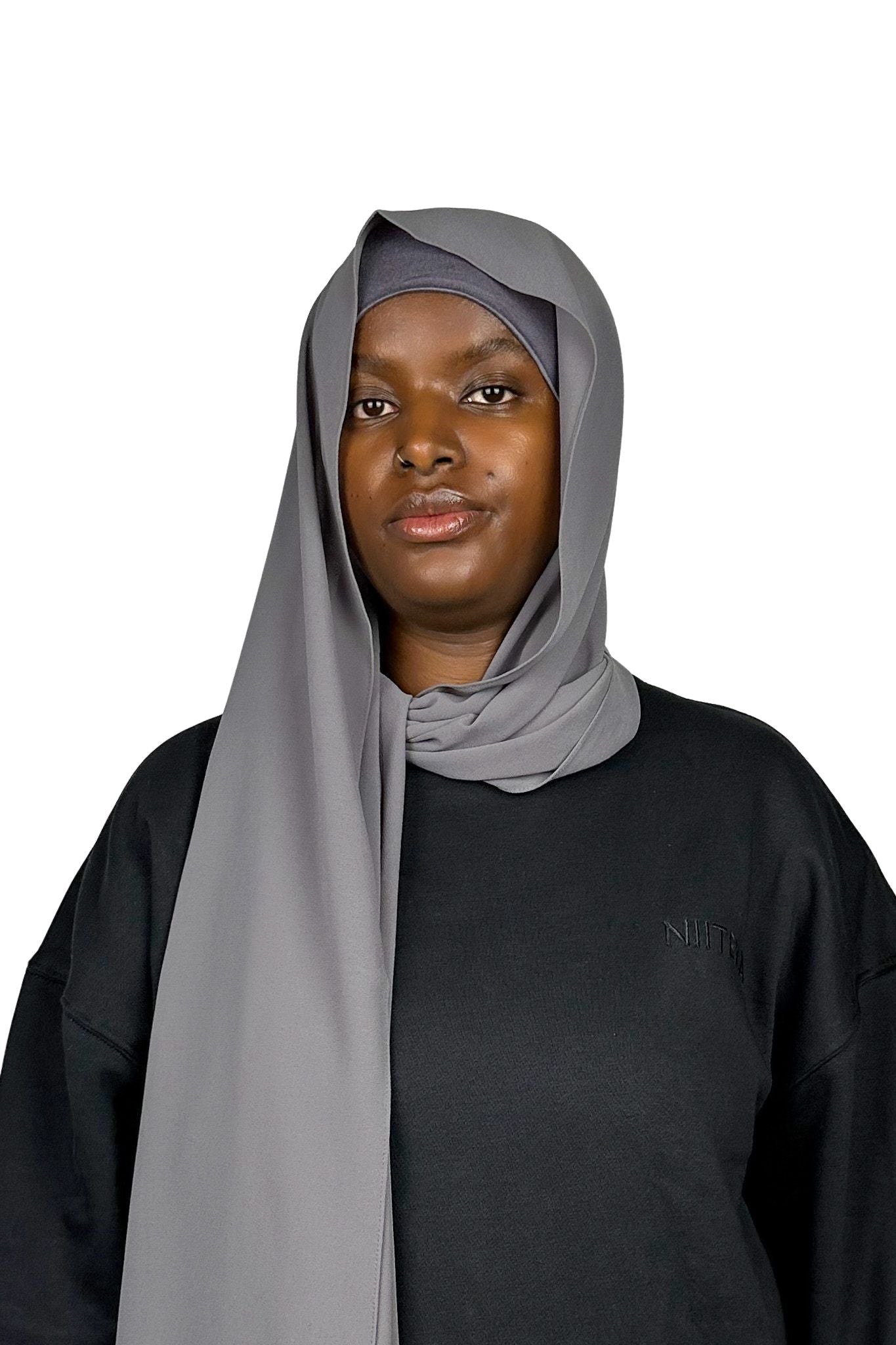 chiffon hijab with same colour matching tube jersey under cap colour light grey