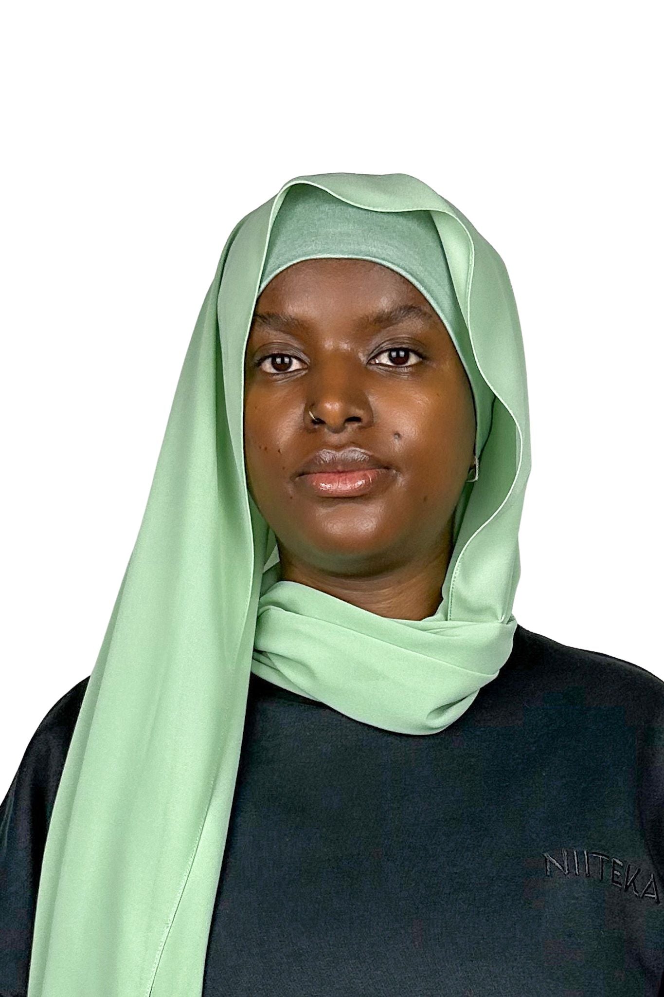 chiffon hijab with same colour matching tube jersey under cap colour mint
