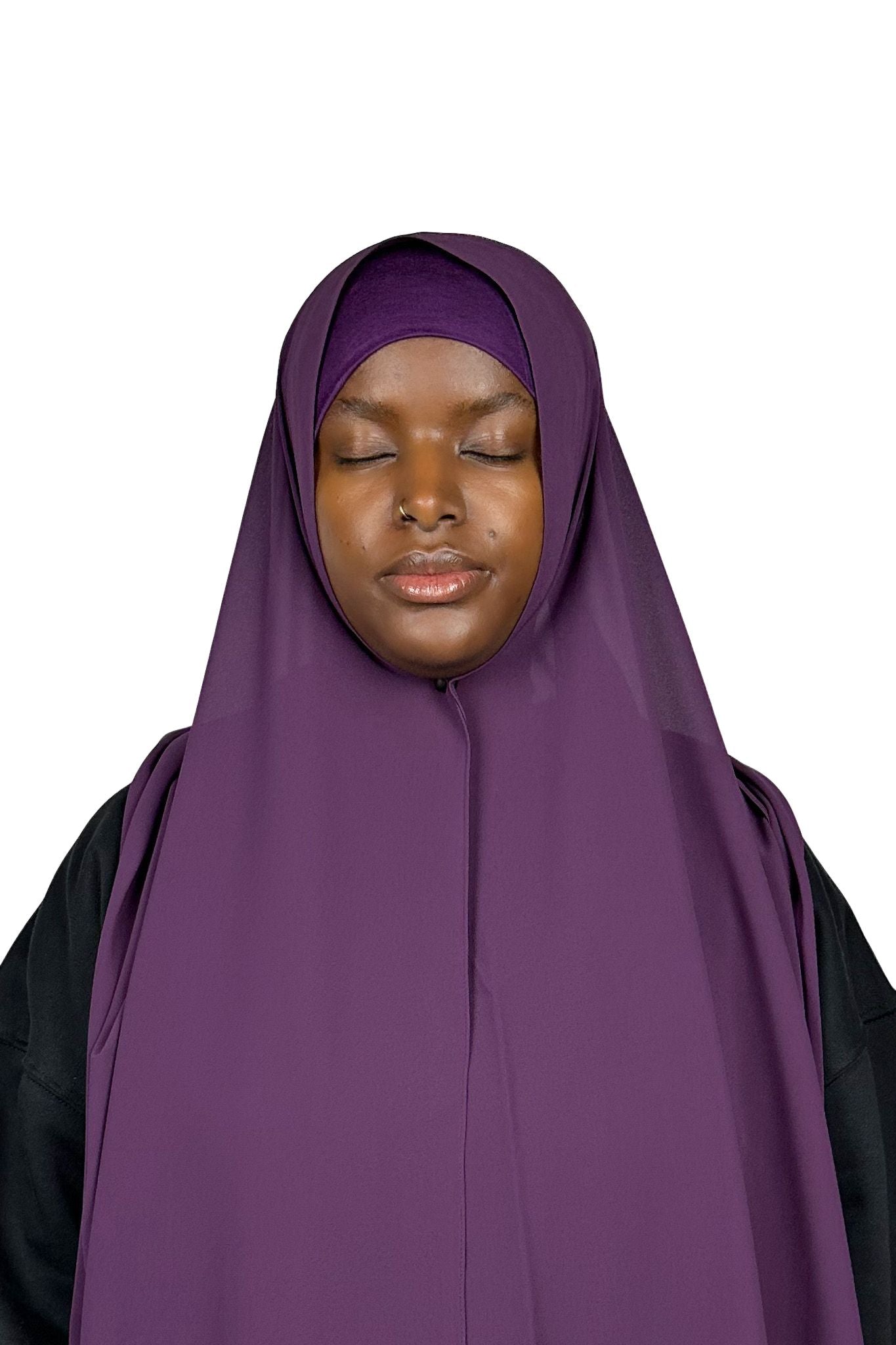 chiffon hijab with same colour matching tube jersey under cap colour purple