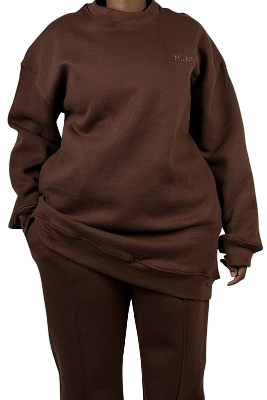 women's sweatshirt oversized jogger  cozy loungewear warm sweatsuit modest suit brown colour