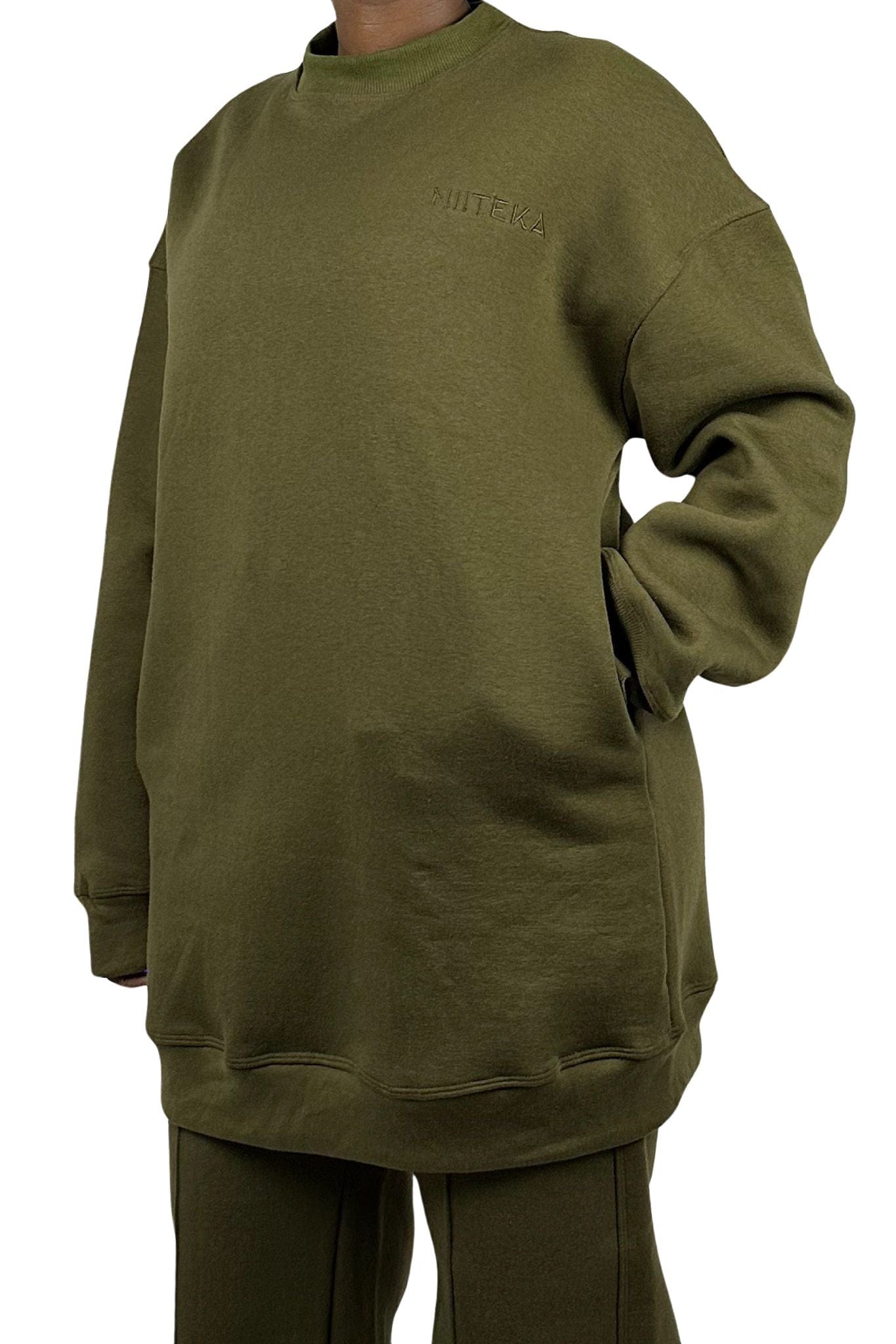 women's sweatshirt oversized jogger  cozy loungewear warm sweatsuit modest suit olive colour